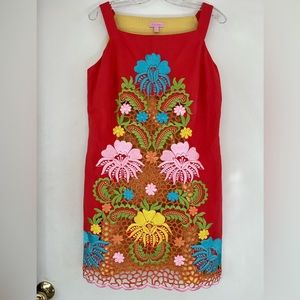 VGUC Lilly Pulitzer Jacqueline Fiesta embroidered dress Sunset Orange 12